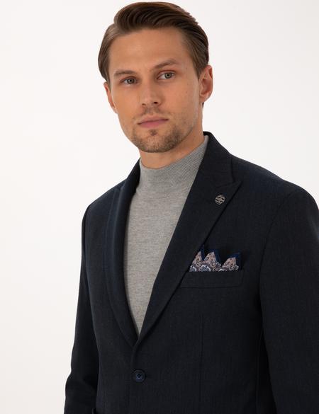 Lacivert Slim Fit Flanel Dokulu Ceket - 50317671044