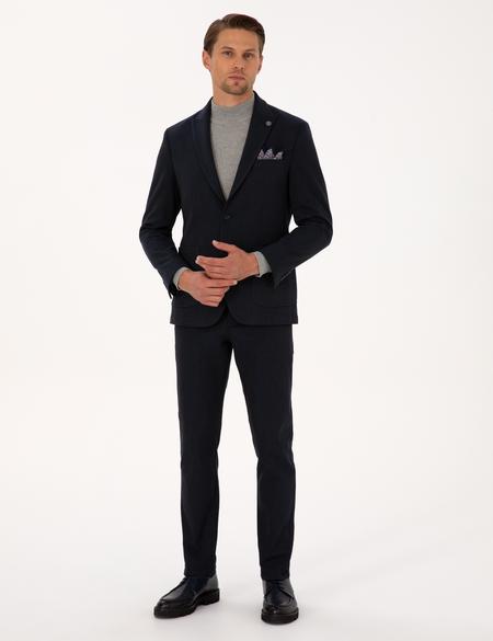 Lacivert Slim Fit Flanel Dokulu Ceket - 50317671044