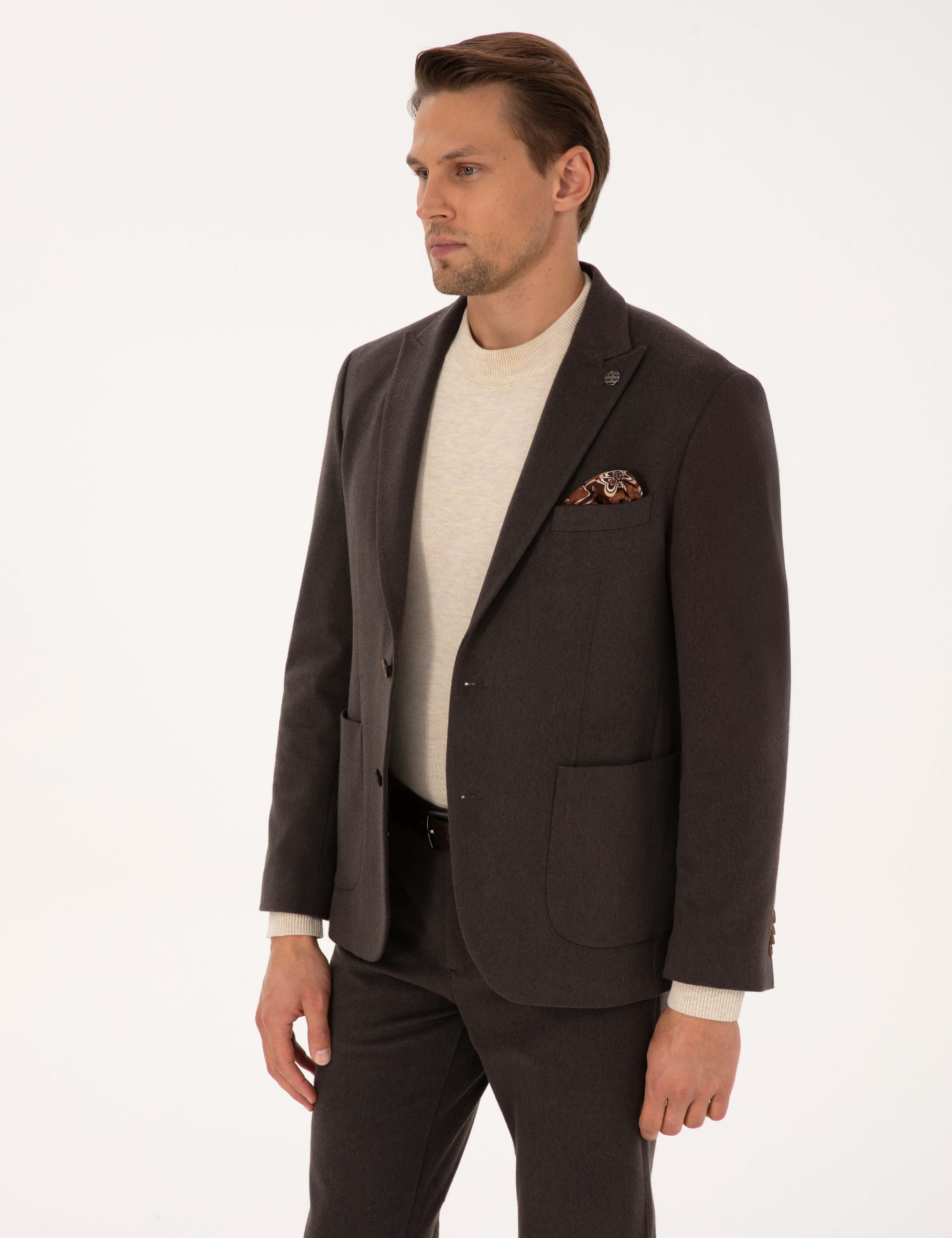 Kahverengi Slim Fit Flanel Dokulu Ceket - Image 3