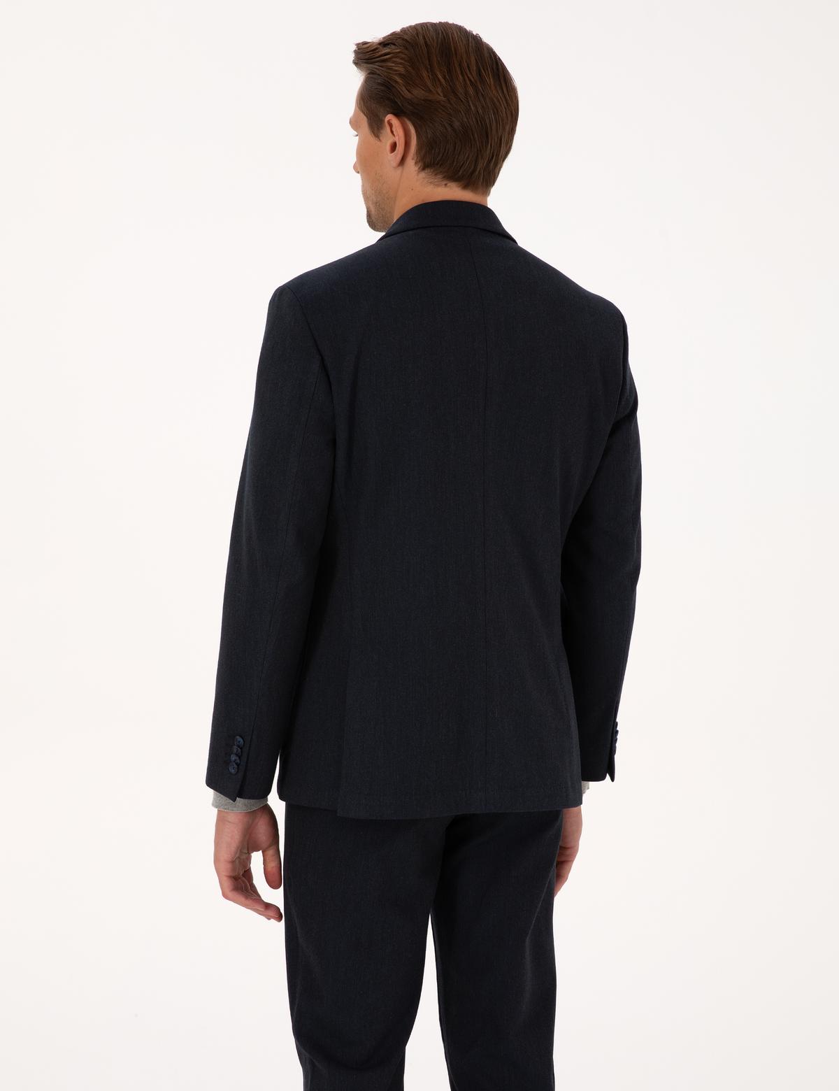 Lacivert Slim Fit Flanel Dokulu Ceket - 50317671044