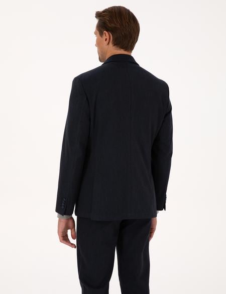 Lacivert Slim Fit Flanel Dokulu Ceket - 50317671044