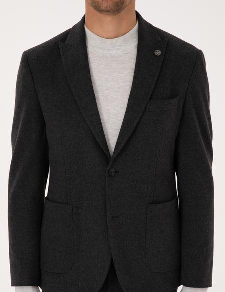 Antrasit Slim Fit Flanel Dokulu Ceket - 50317671020