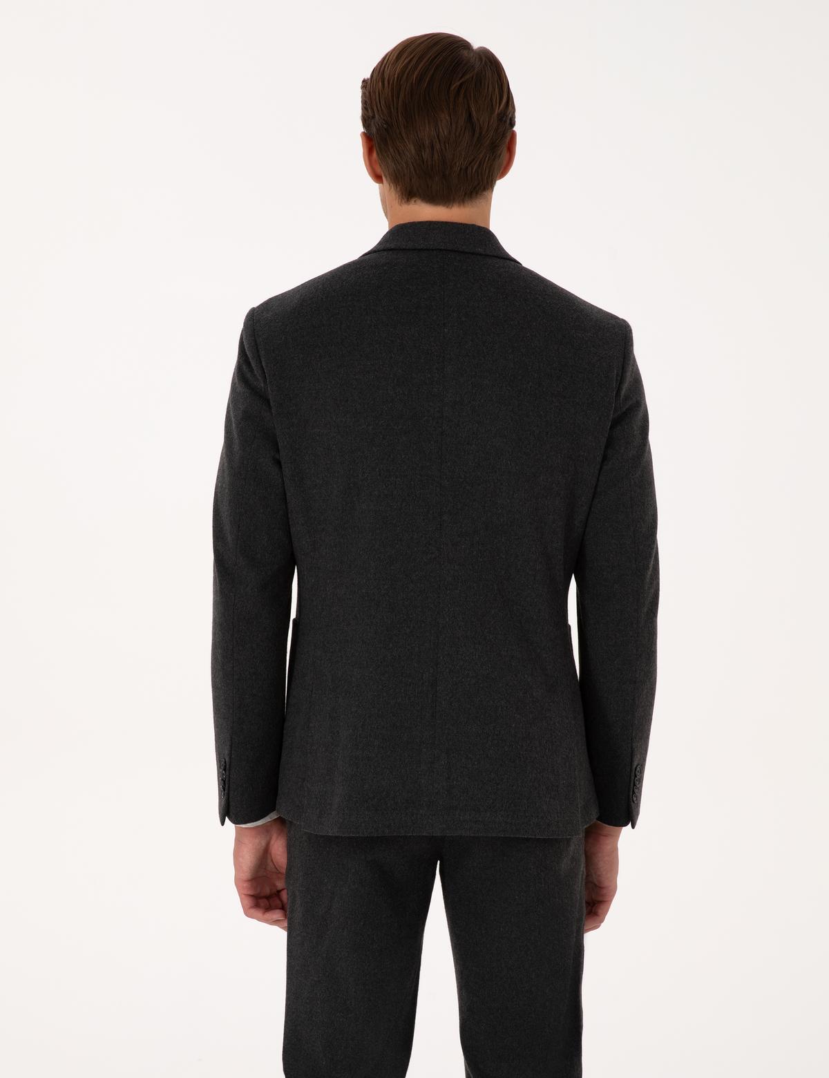 Antrasit Slim Fit Flanel Dokulu Ceket - 50317671020