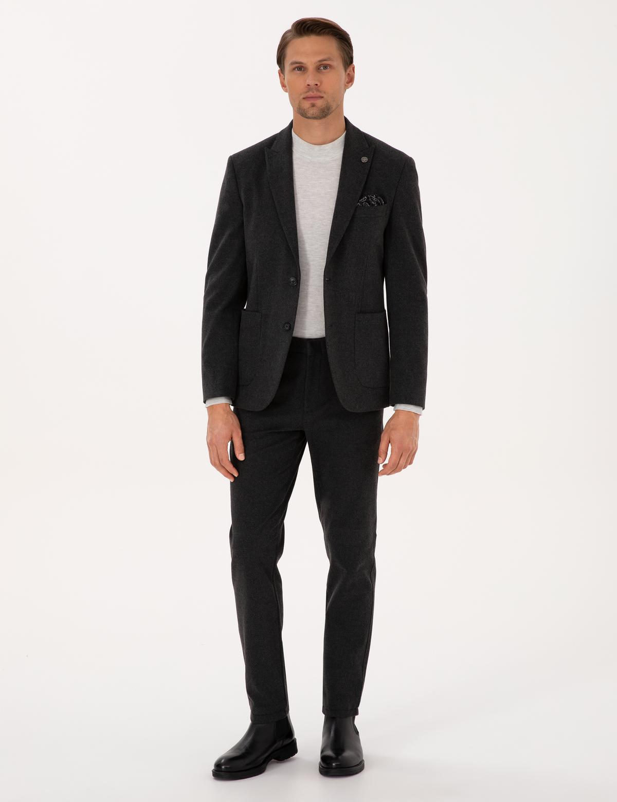 Antrasit Slim Fit Flanel Dokulu Ceket - 50317671020