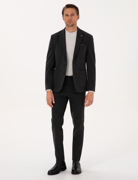 Antrasit Slim Fit Flanel Dokulu Ceket - 50317671020