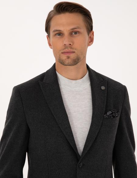 Antrasit Slim Fit Flanel Dokulu Ceket - 50317671020