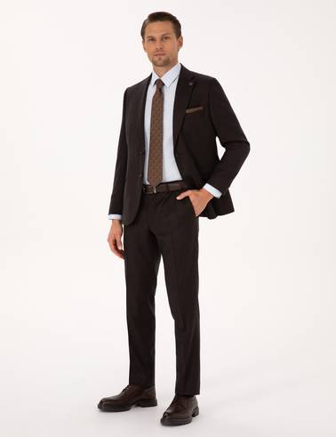 Kahverengi Slim Fit %100 Yün Takım Elbise