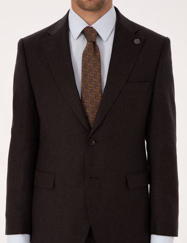 Kahverengi Slim Fit %100 Yün Takım Elbise