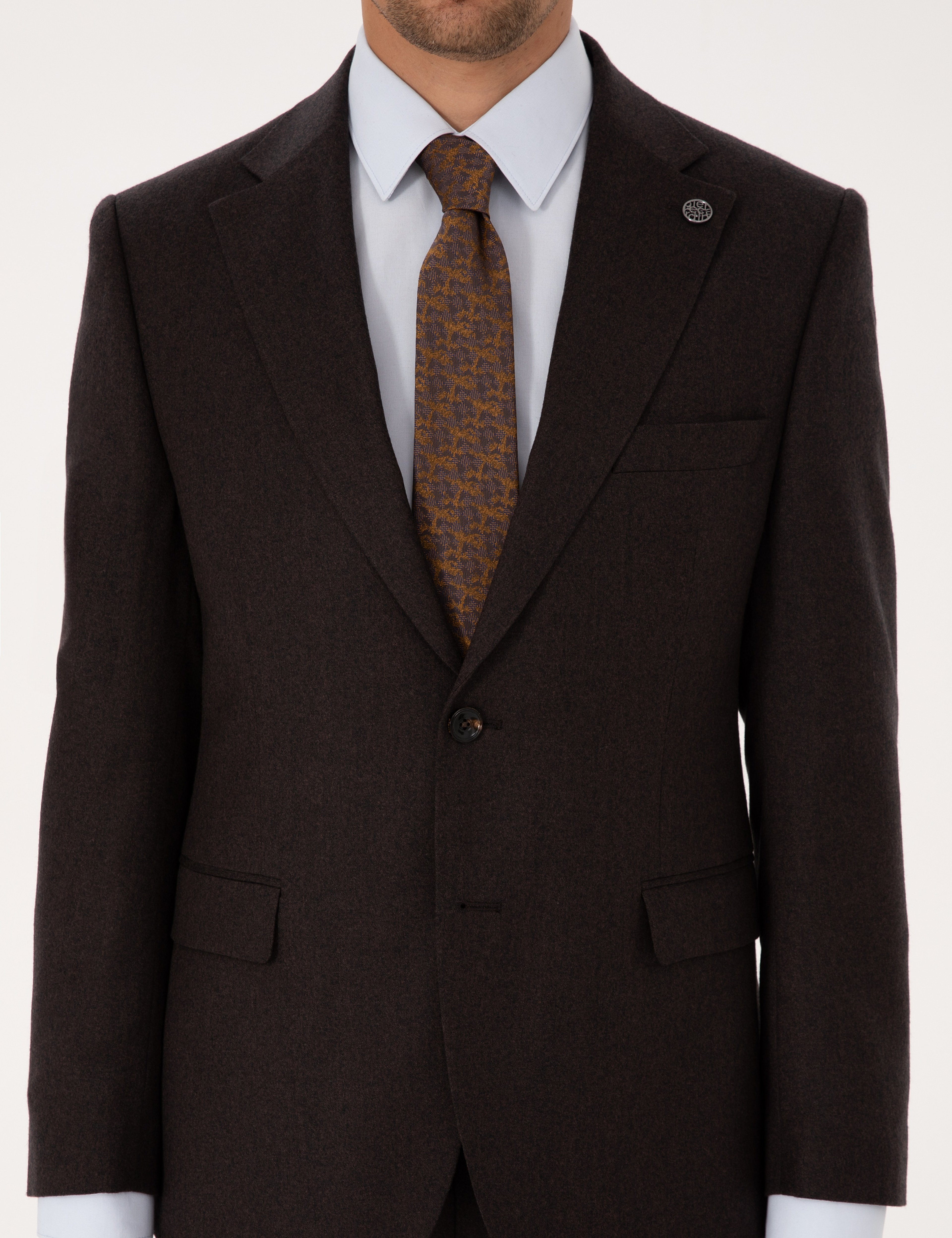 Kahverengi Slim Fit %100 Yün Takım Elbise - Image 7