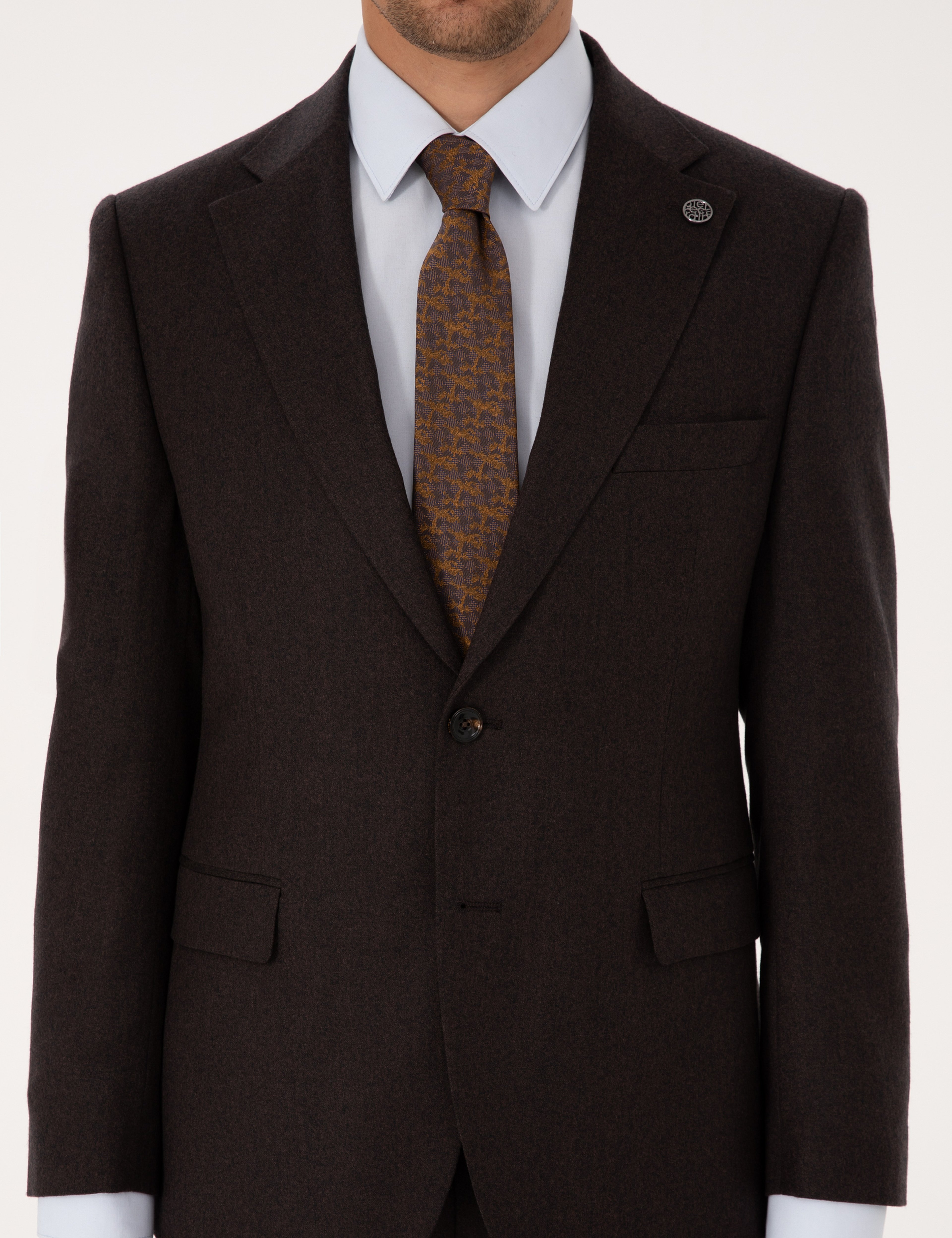 Kahverengi Slim Fit %100 Yün Takım Elbise
