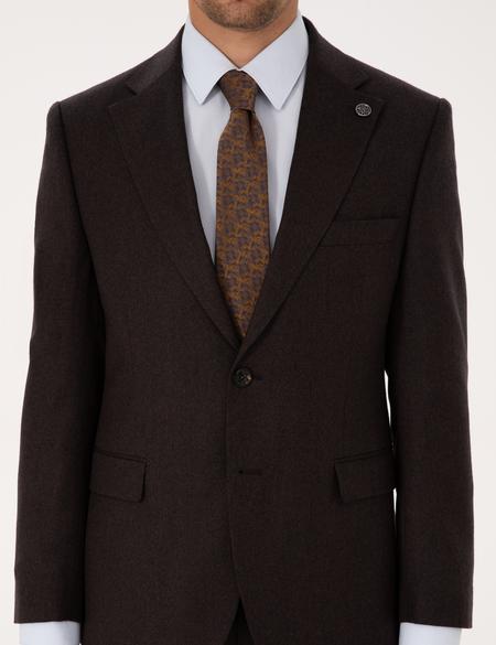 Kahverengi Slim Fit %100 Yün Takım Elbise - 50312948056