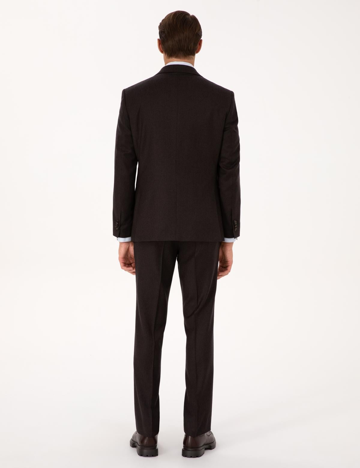 Kahverengi Slim Fit %100 Yün Takım Elbise - 50312948056