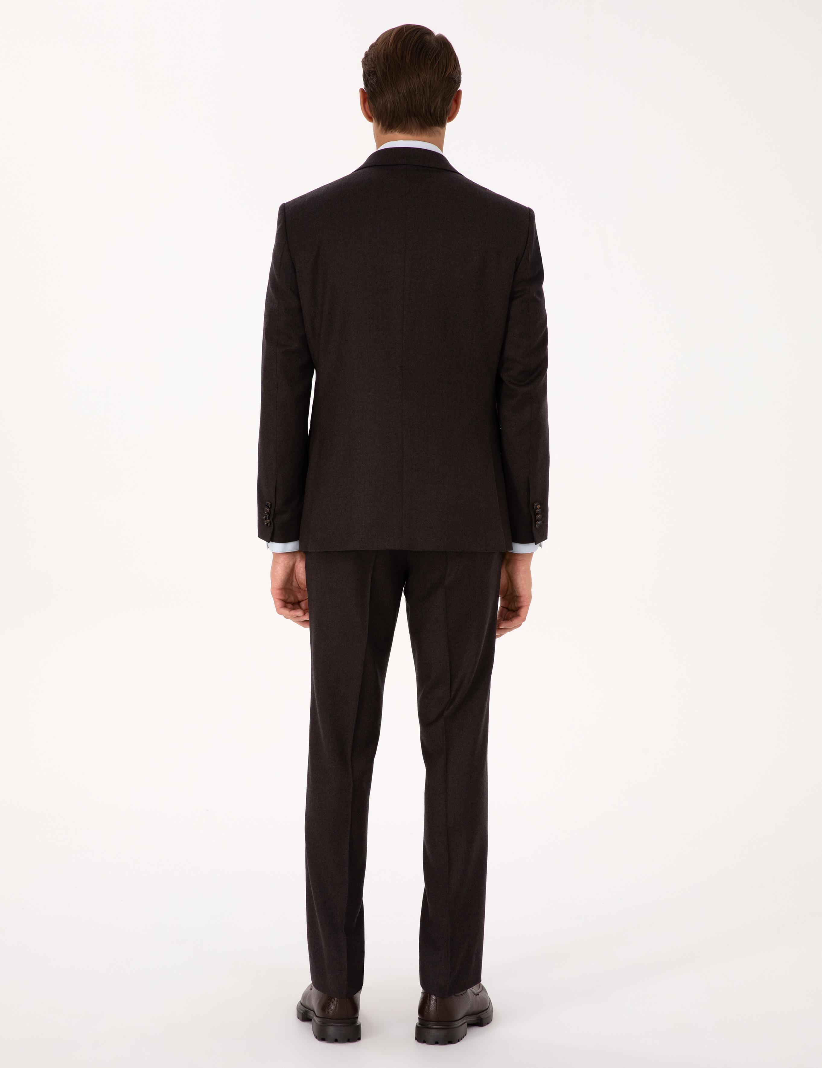 Kahverengi Slim Fit %100 Yün Takım Elbise