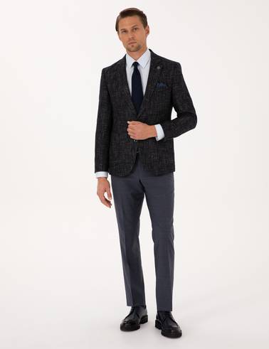 Lacivert Ex. Slim Fit Yün Karışımlı Ceket
