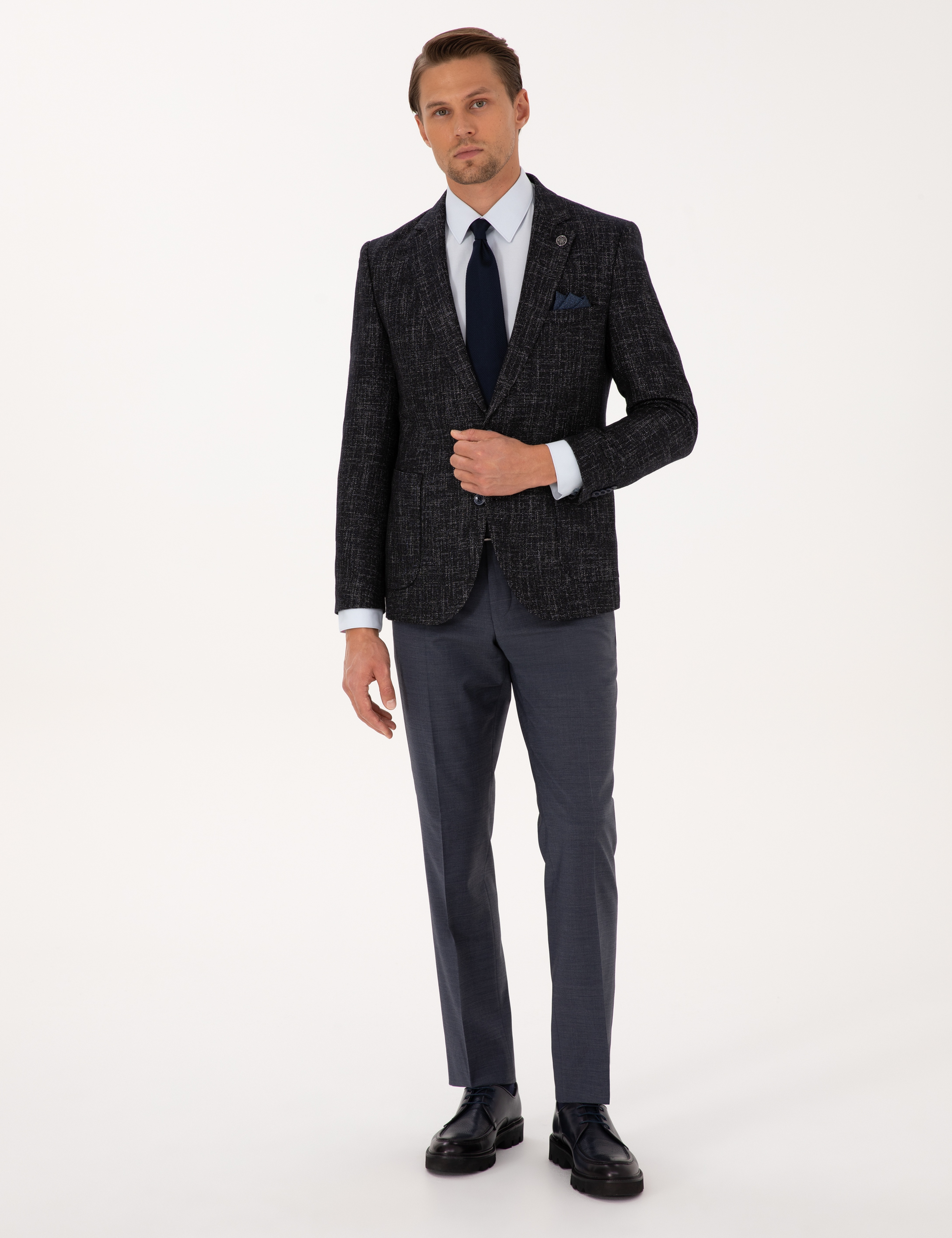 Lacivert Ex. Slim Fit Yün Karışımlı Ceket