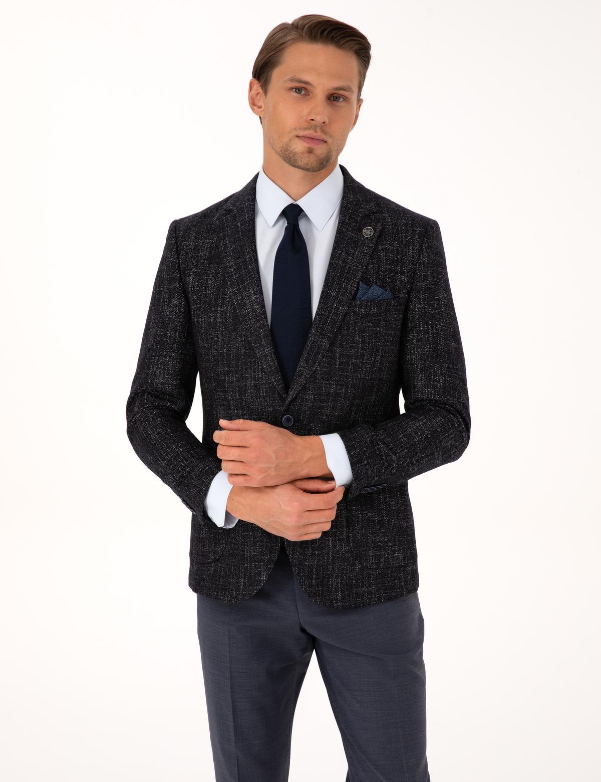 Lacivert Ex. Slim Fit Yün Karışımlı Ceket - 50311204050