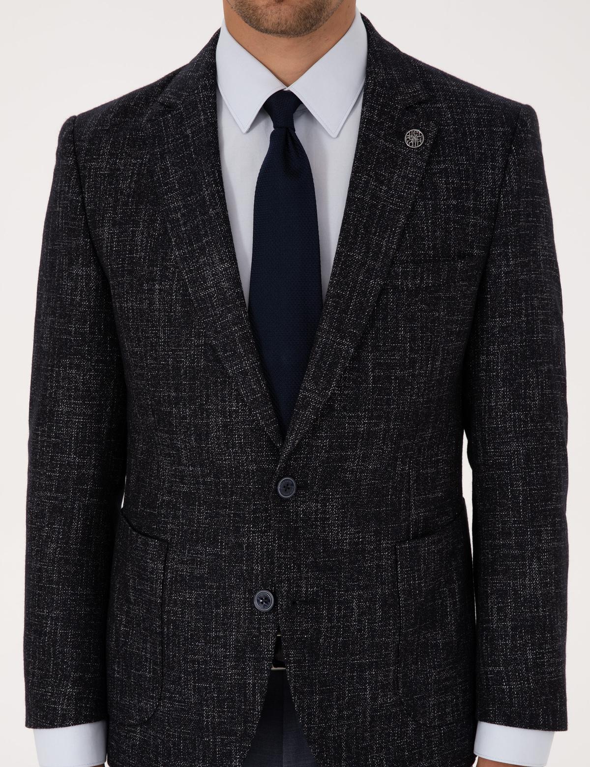 Lacivert Ex. Slim Fit Yün Karışımlı Ceket - 50311204050