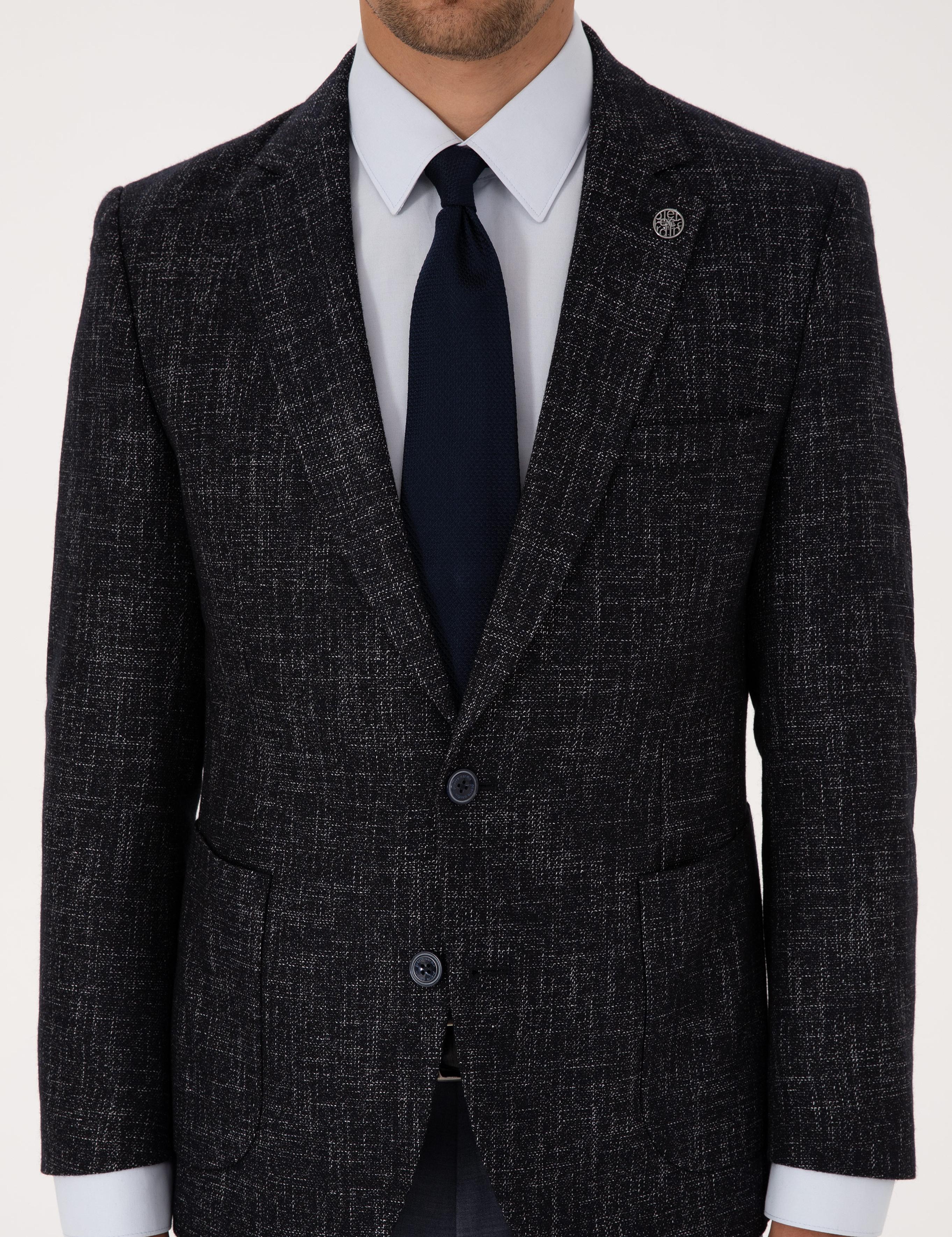 Lacivert Ex. Slim Fit Yün Karışımlı Ceket