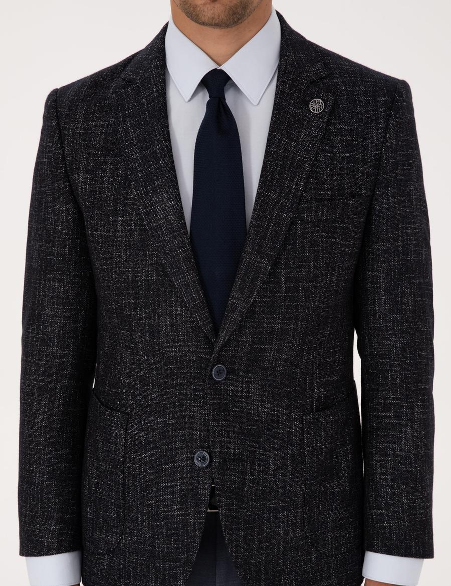 Lacivert Ex. Slim Fit Yün Karışımlı Ceket