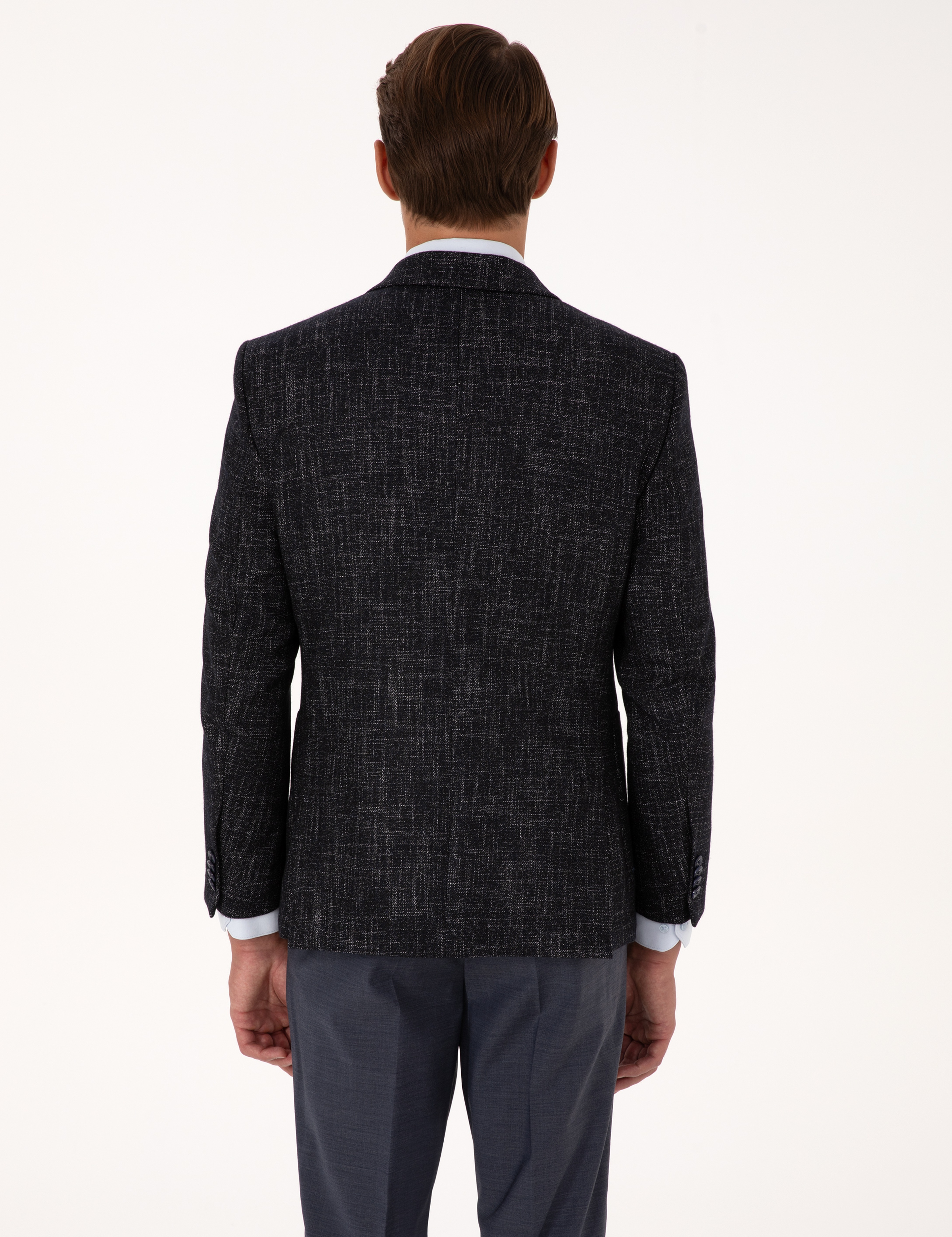 Lacivert Ex. Slim Fit Yün Karışımlı Ceket