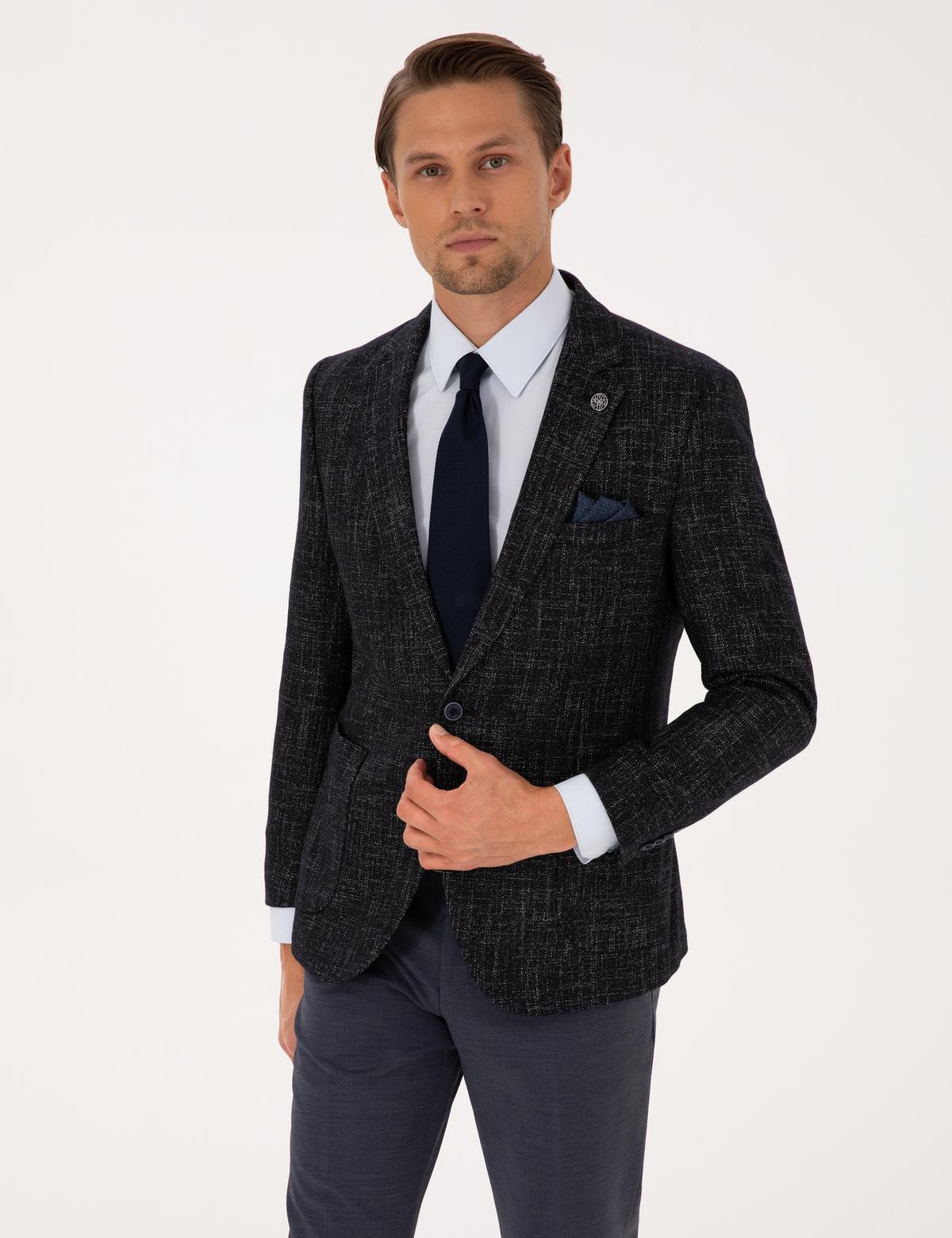 Lacivert Ex. Slim Fit Yün Karışımlı Ceket
