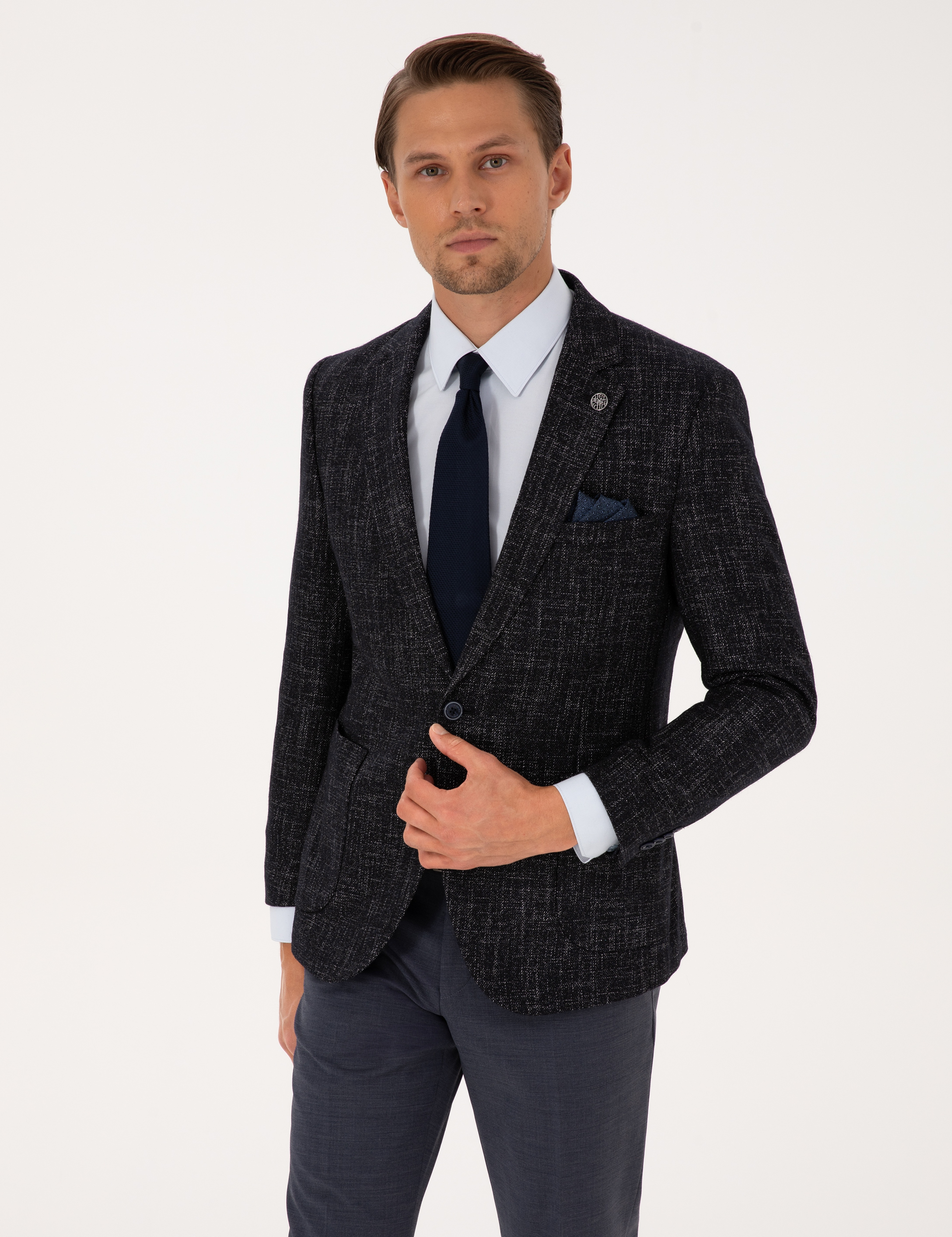 Lacivert Ex. Slim Fit Yün Karışımlı Ceket - Image 1