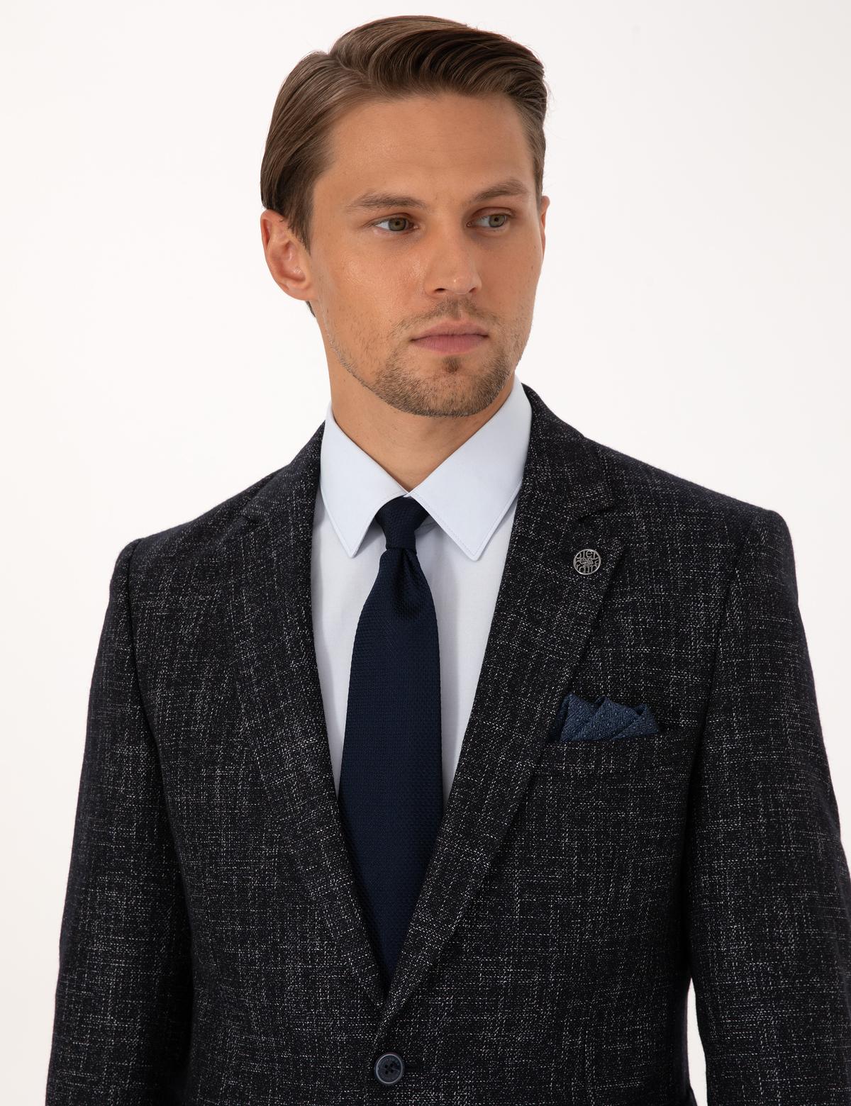 Lacivert Ex. Slim Fit Yün Karışımlı Ceket - 50311204050