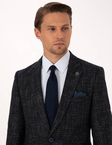 Lacivert Ex. Slim Fit Yün Karışımlı Ceket