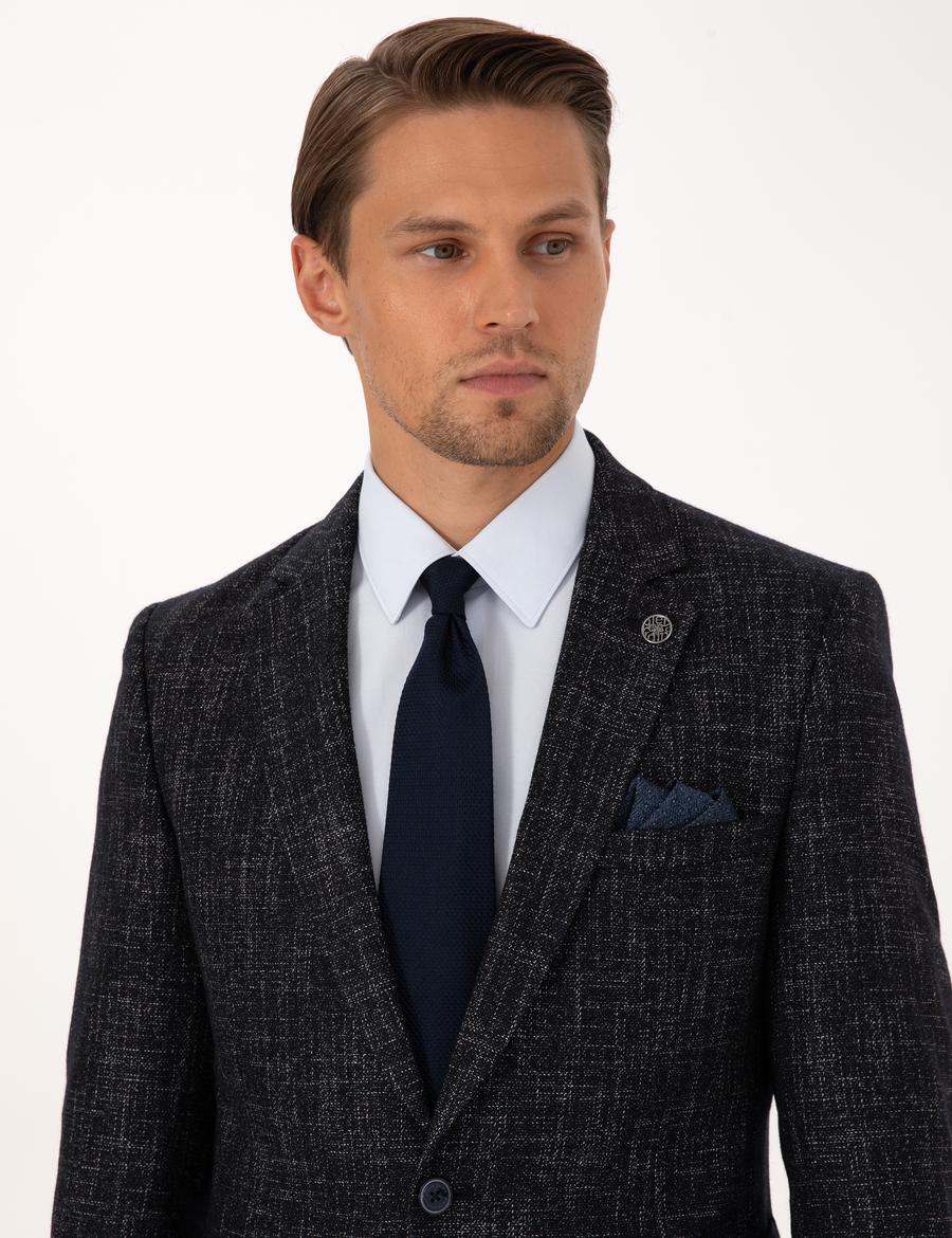 Lacivert Ex. Slim Fit Yün Karışımlı Ceket