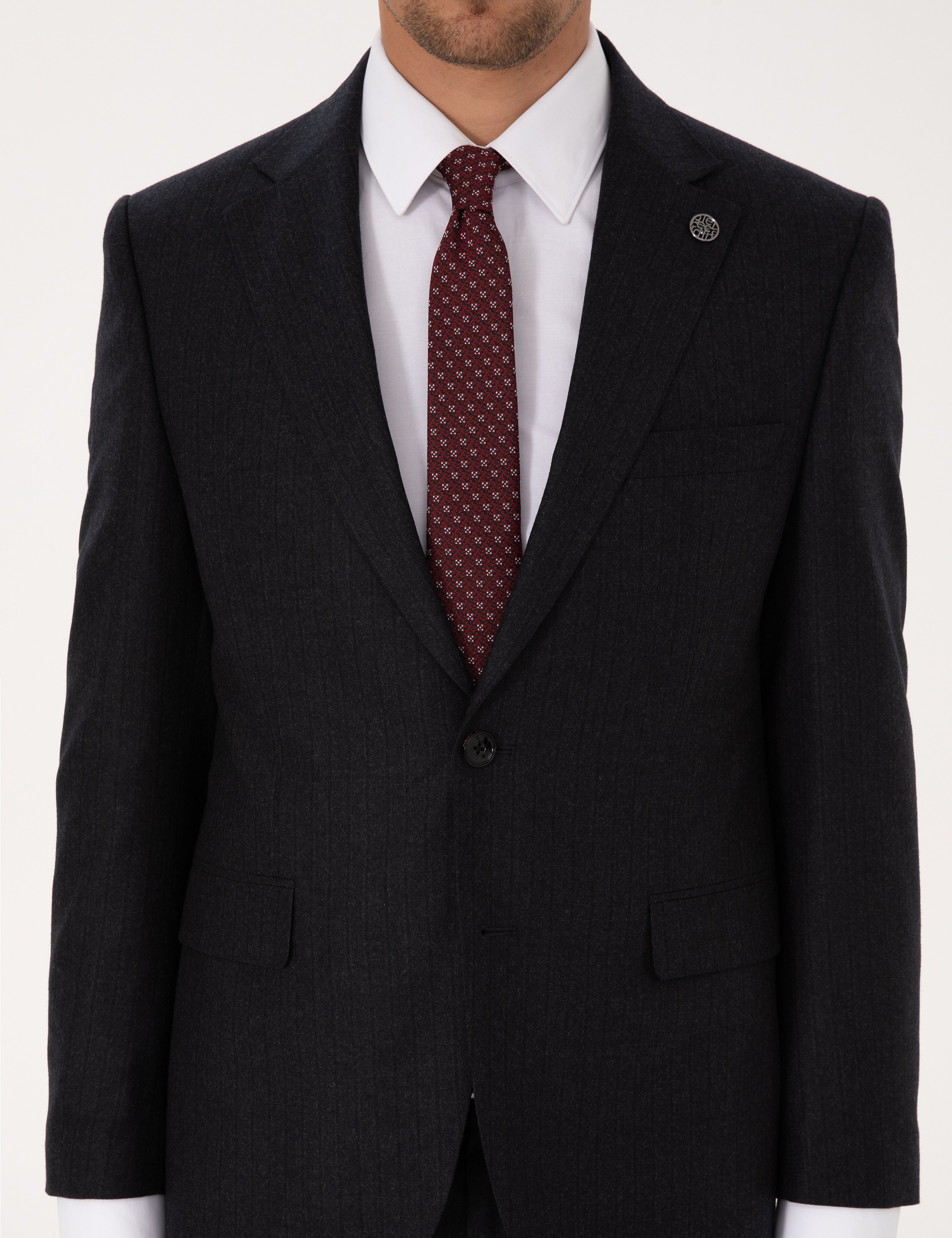 Antrasit Slim Fit %100 Yün Takım Elbise