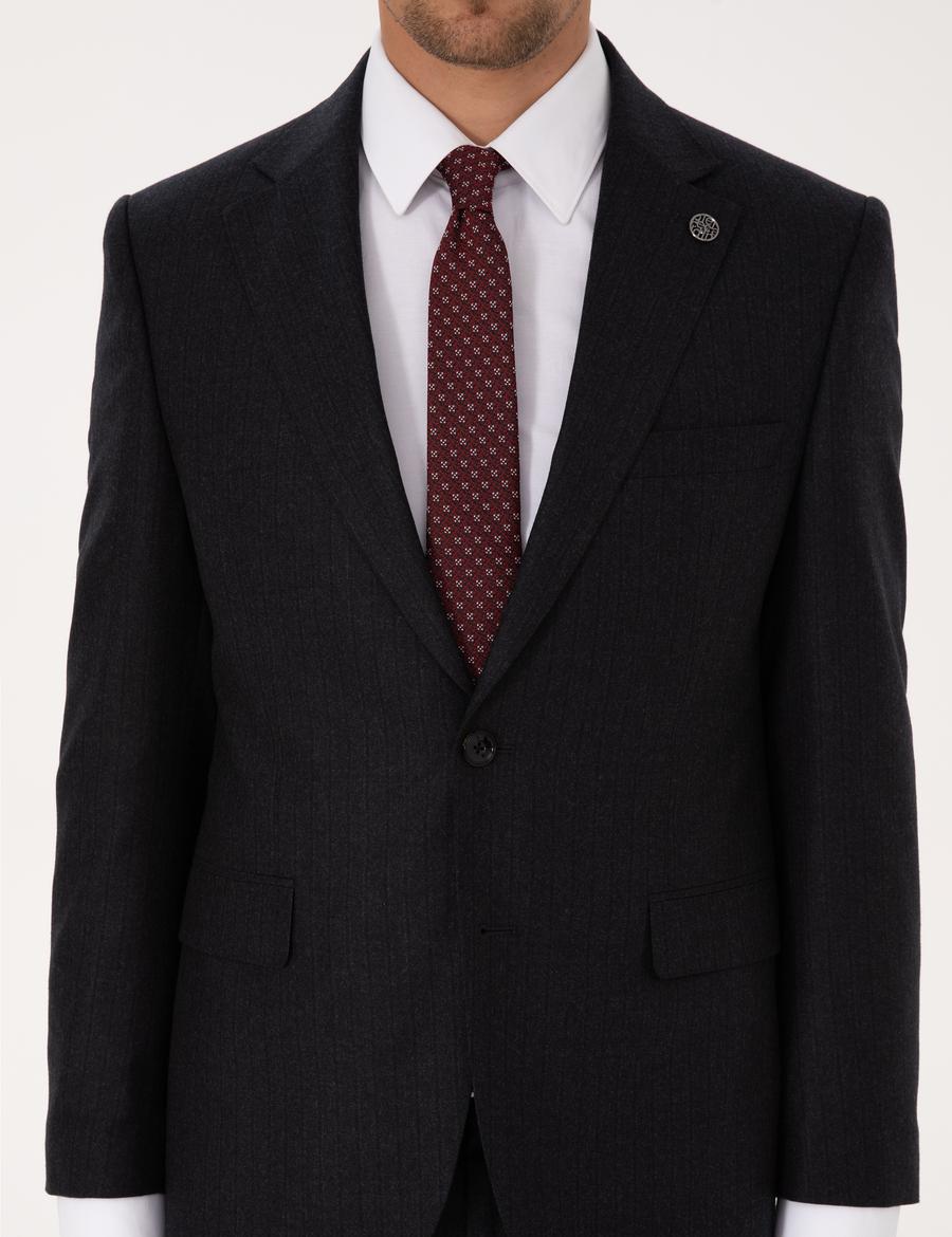 Antrasit Slim Fit %100 Yün Takım Elbise