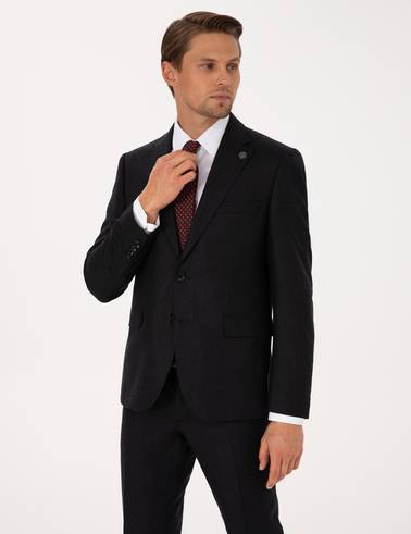 Antrasit Slim Fit %100 Yün Takım Elbise