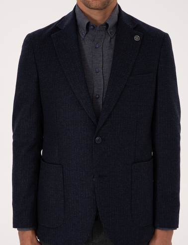Lacivert Slim Fit Yün Karışımlı Ceket