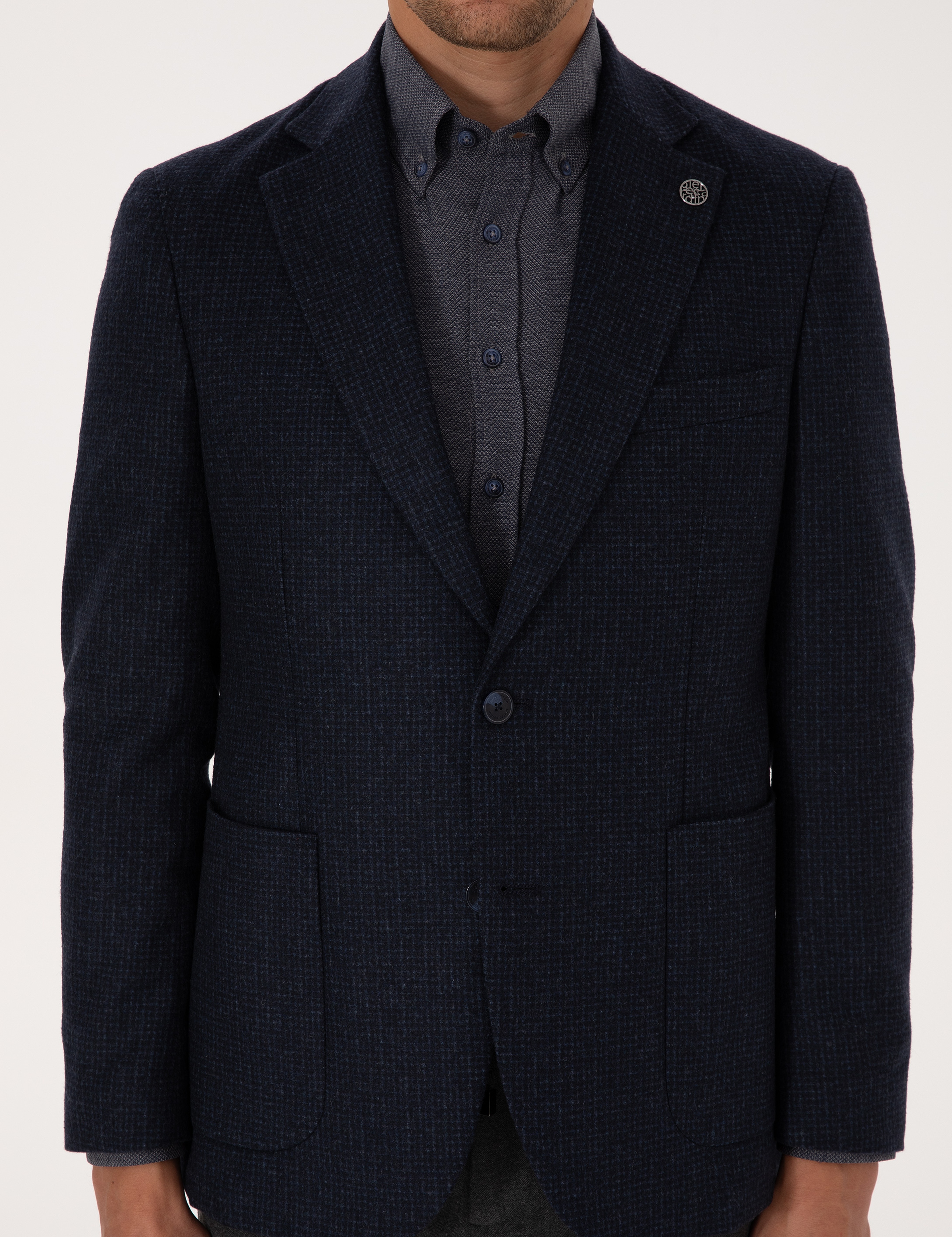 Lacivert Slim Fit Yün Karışımlı Ceket - Image 7