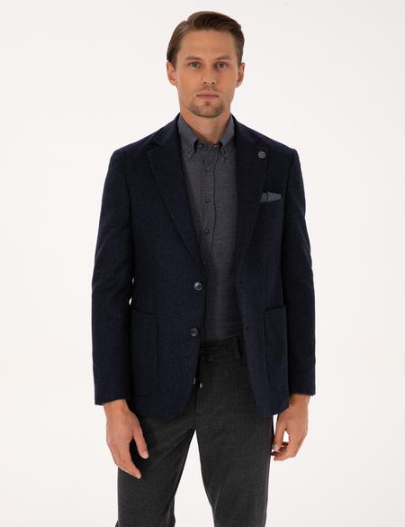 Lacivert Slim Fit Yün Karışımlı Ceket - 50313336056