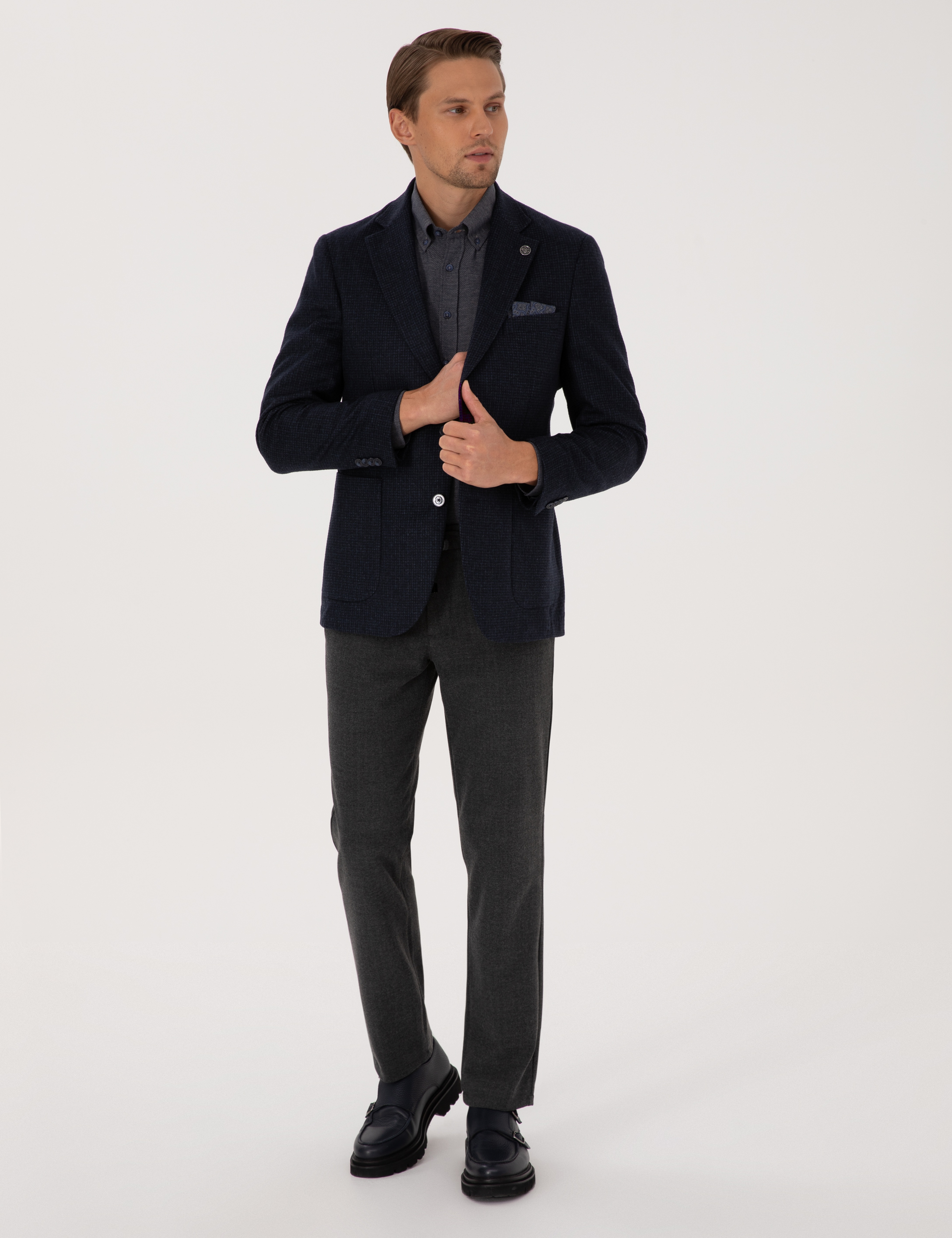 Lacivert Slim Fit Yün Karışımlı Ceket