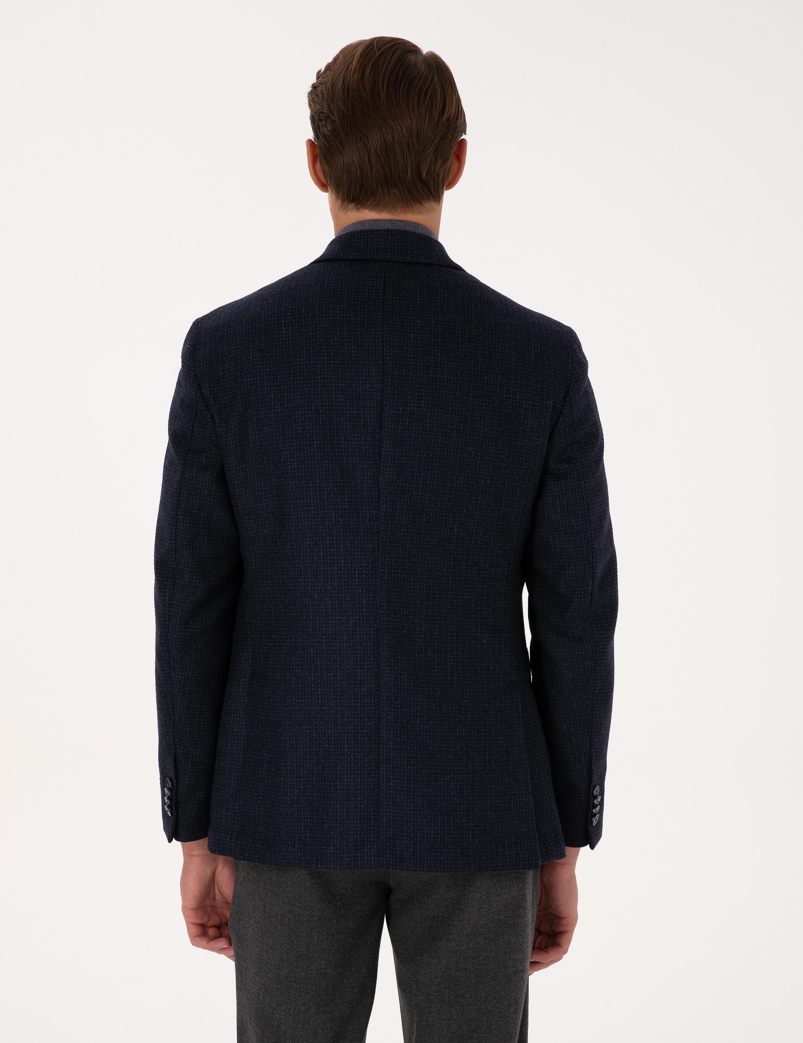 Lacivert Slim Fit Yün Karışımlı Ceket