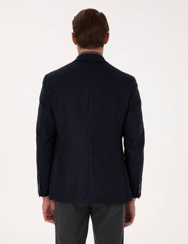 Lacivert Slim Fit Yün Karışımlı Ceket