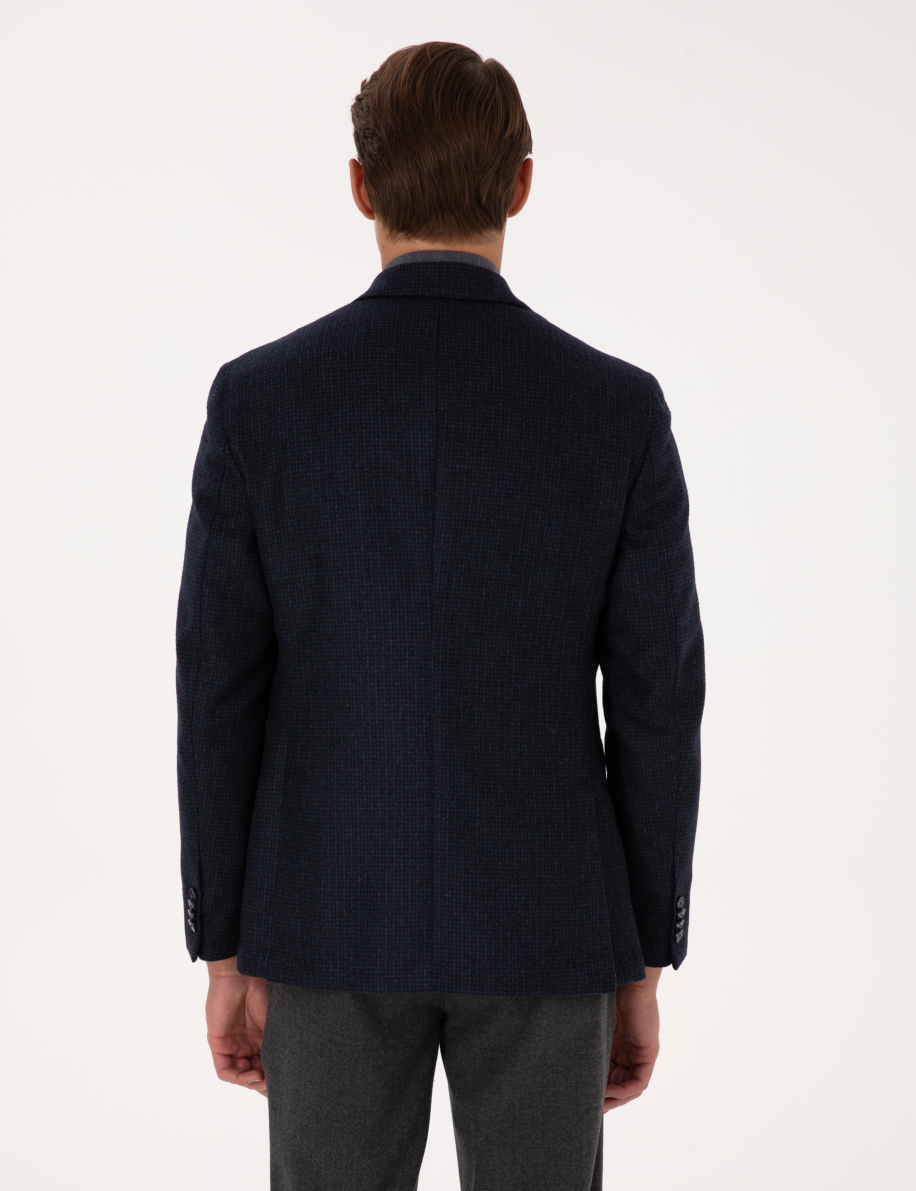 Lacivert Slim Fit Yün Karışımlı Ceket