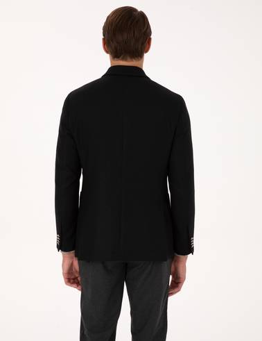 Siyah Ex. Slim Fit Yün Karışımlı Kruvaze Ceket