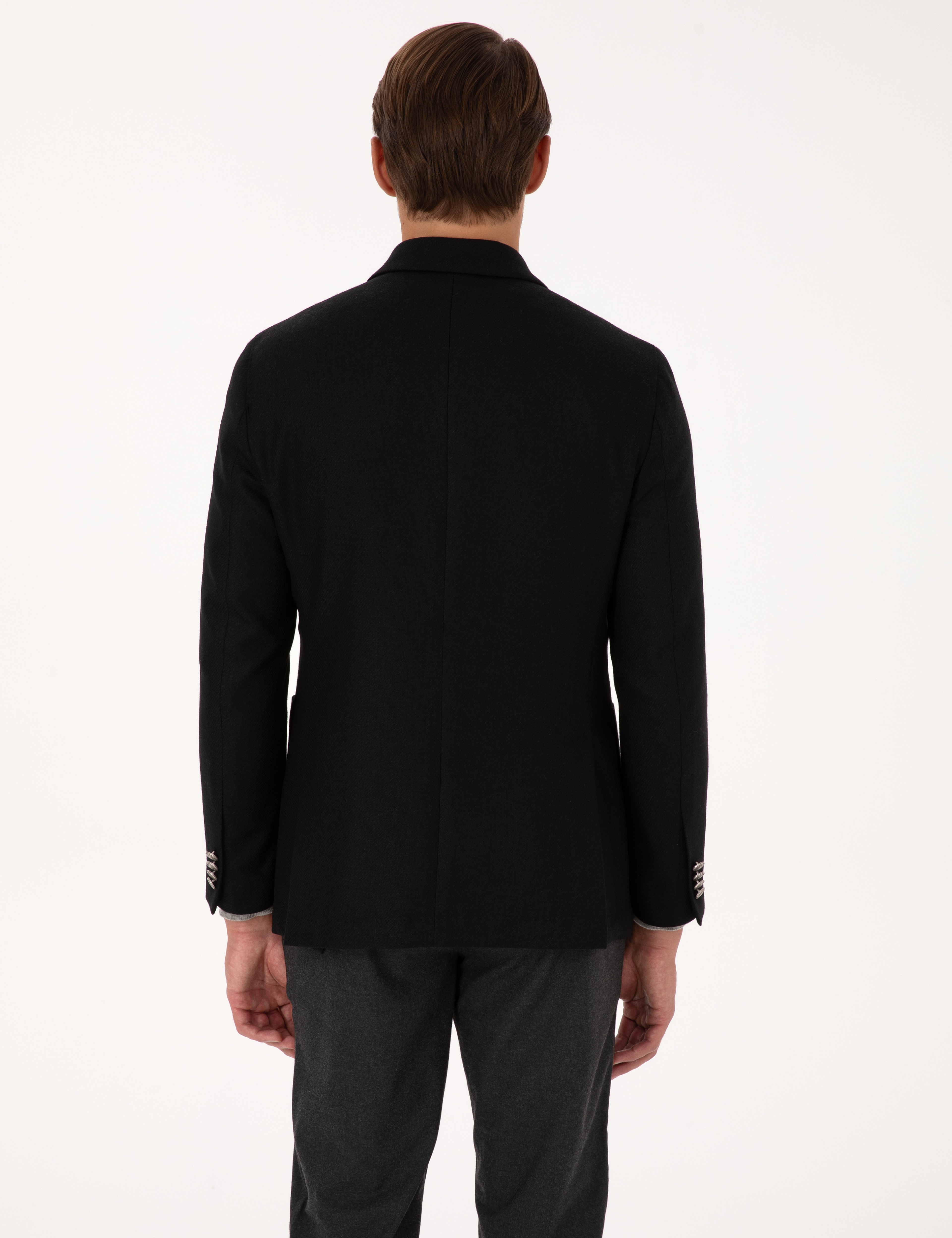 Siyah Ex. Slim Fit Yün Karışımlı Kruvaze Ceket - Image 5