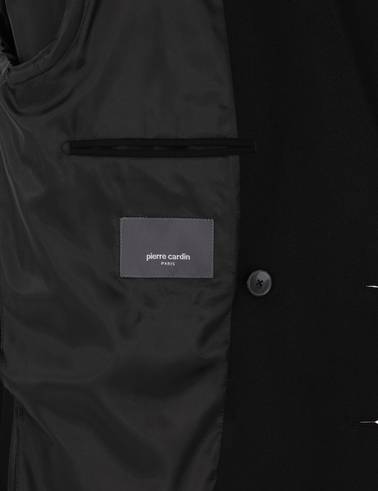 Siyah Ex. Slim Fit Yün Karışımlı Kruvaze Ceket