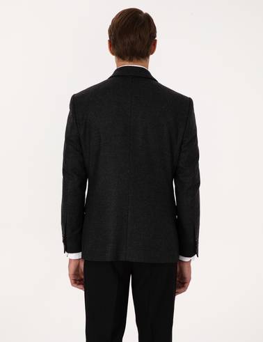 Antrasit Slim Fit Yün İpek Karışımlı Ceket