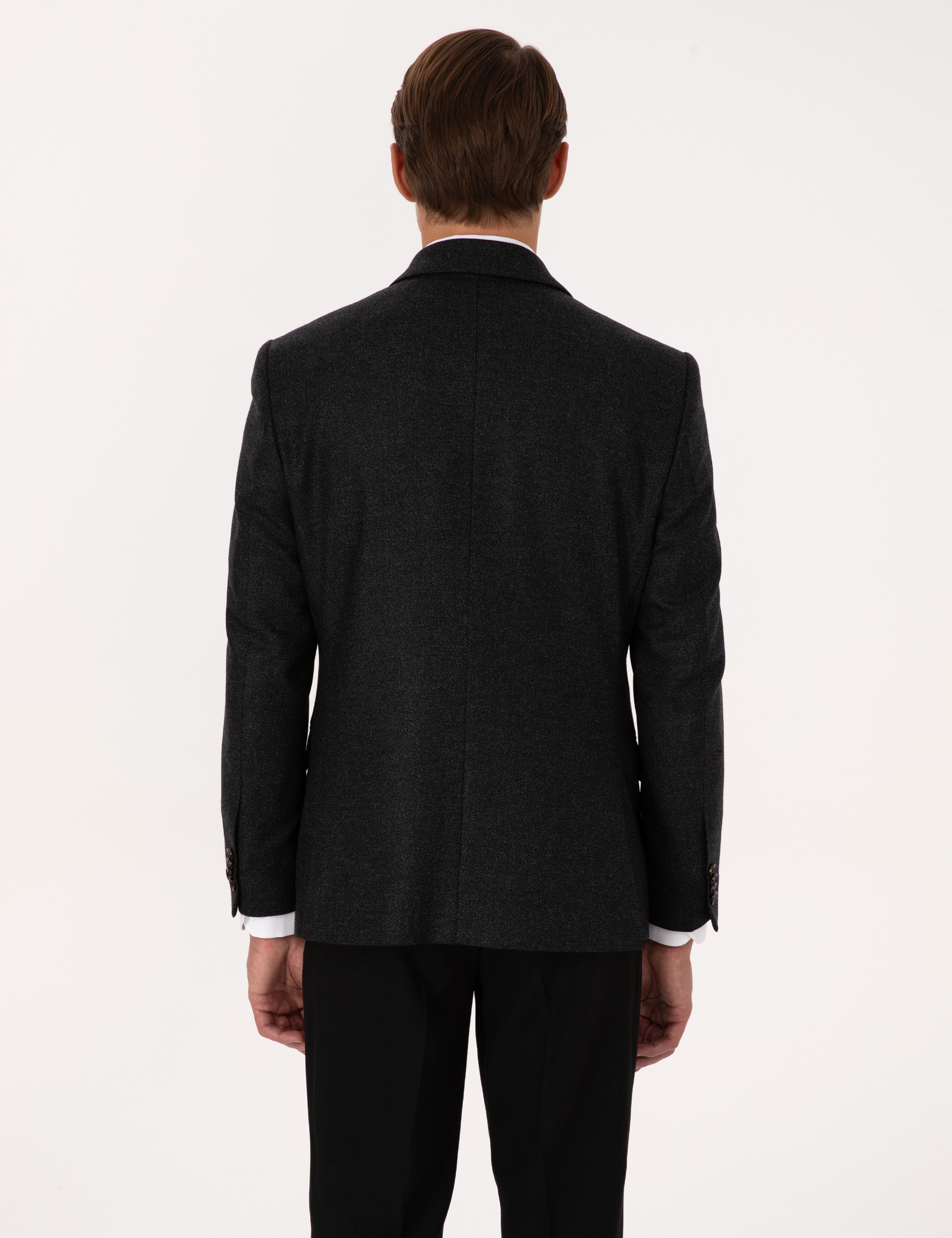 Antrasit Slim Fit Yün İpek Karışımlı Ceket