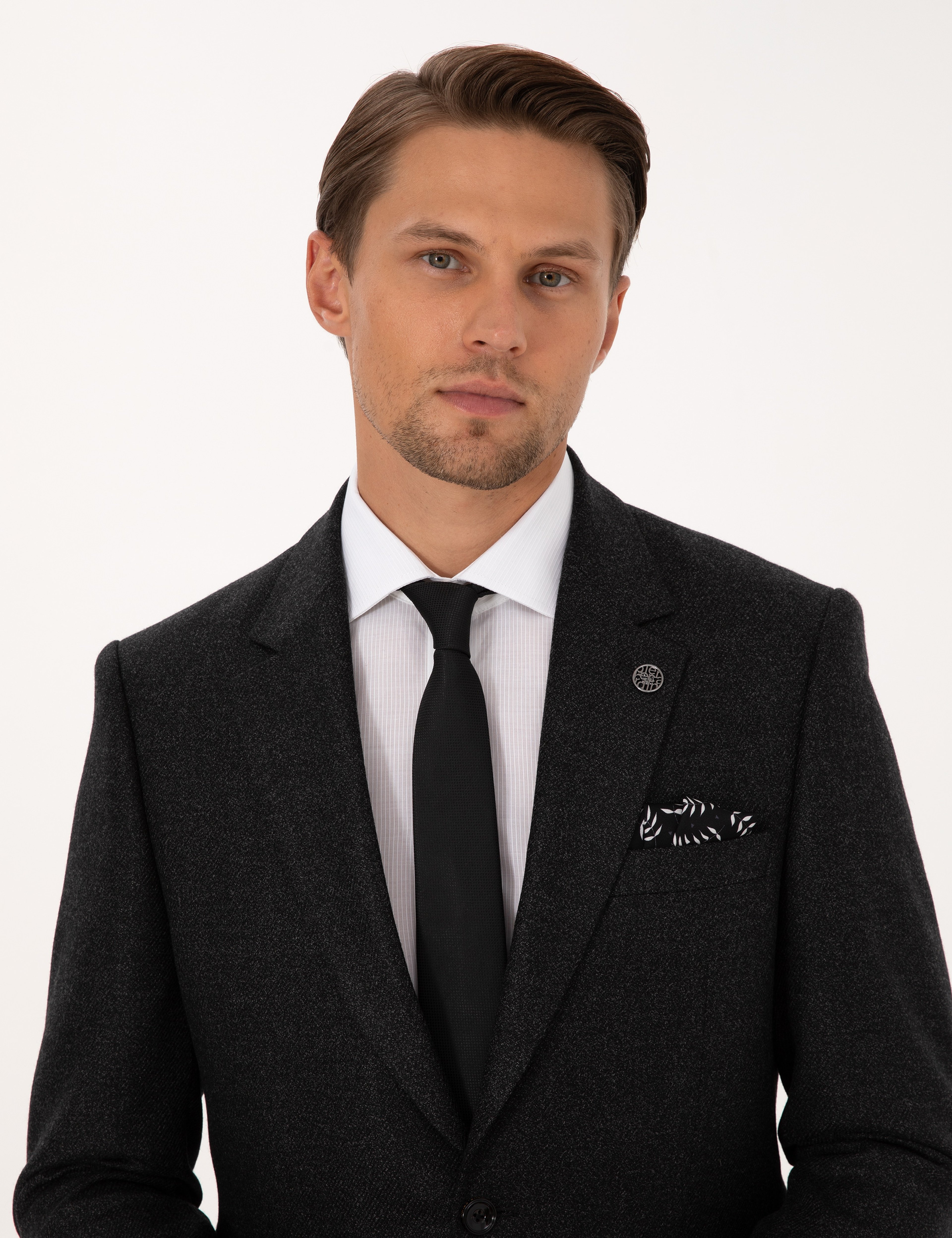 Antrasit Slim Fit Yün İpek Karışımlı Ceket - Image 2