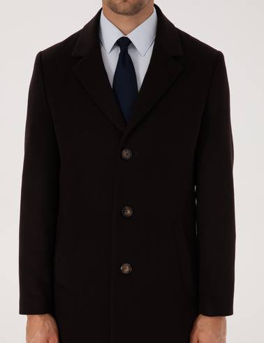 Kahverengi Ex. Slim Fit Yün Karışımlı Kaşe Kaban