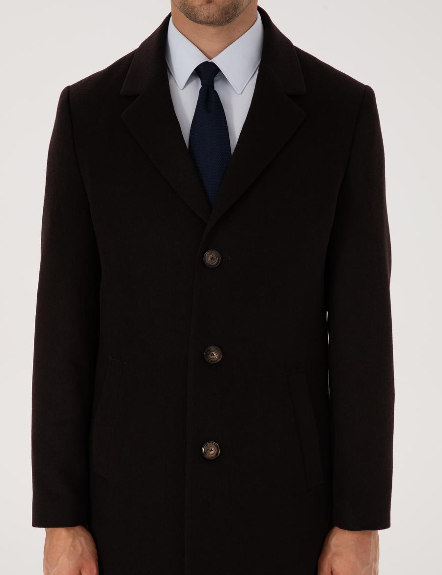 Kahverengi Ex. Slim Fit Kaşe Kaban