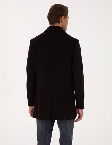 Kahverengi Ex. Slim Fit Yün Karışımlı Kaşe Kaban