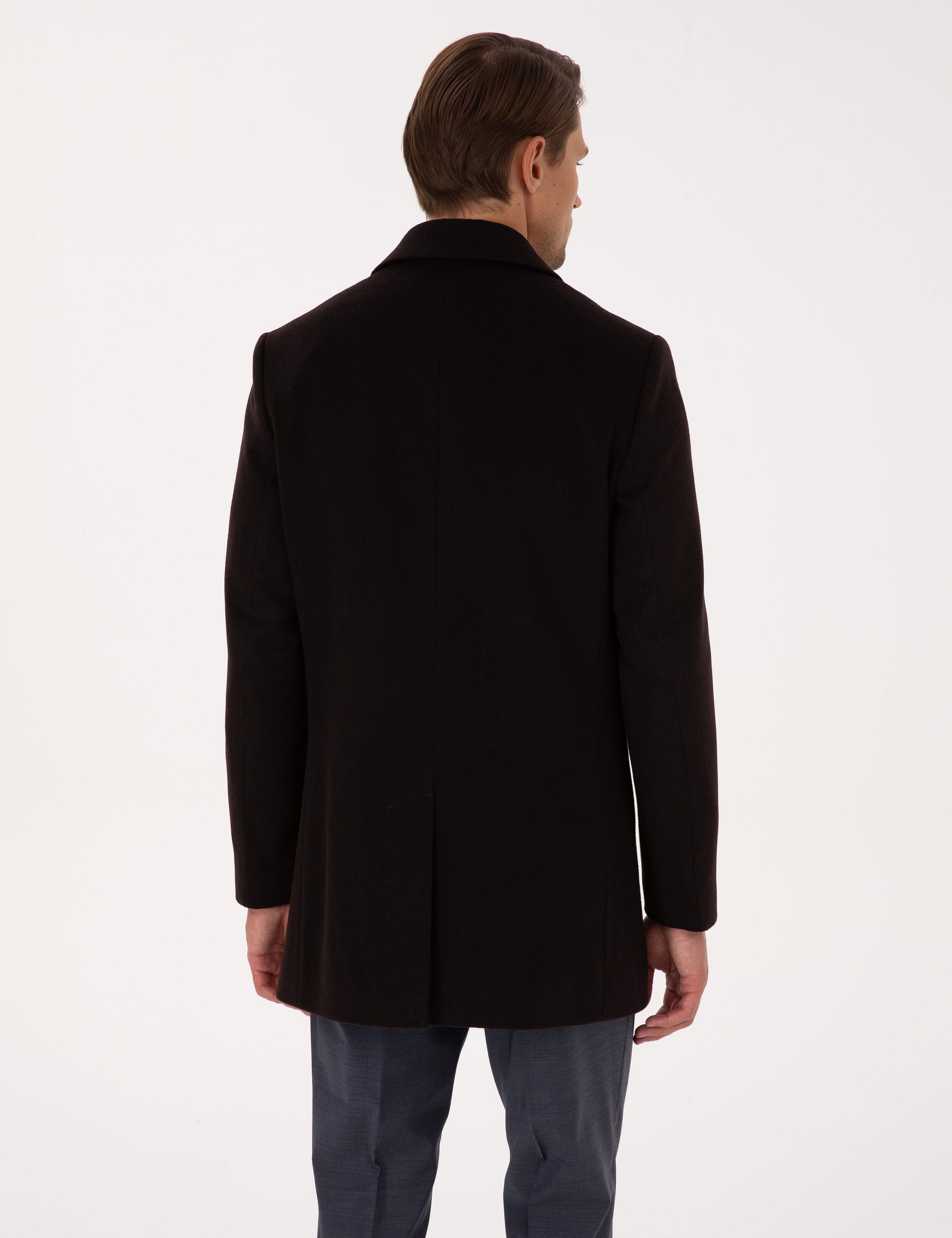 Kahverengi Ex. Slim Fit Yün Karışımlı Kaşe Kaban - Image 5