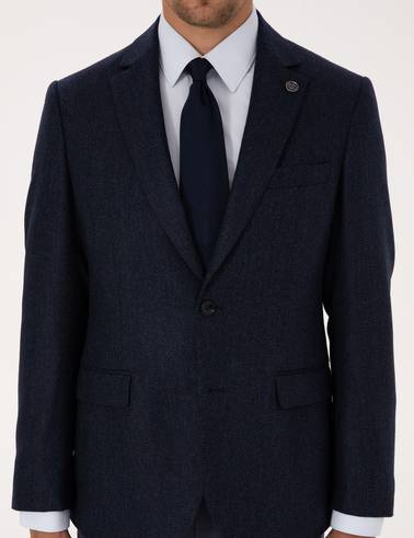 Lacivert Slim Fit Yün İpek Karışımlı Ceket